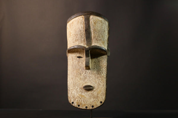 African Hand Carved Lega Bwami Mask Tribal Face Art Vintage Wall Decor Authentic African Sculpture | Unique Ethnic Home Accent-5219