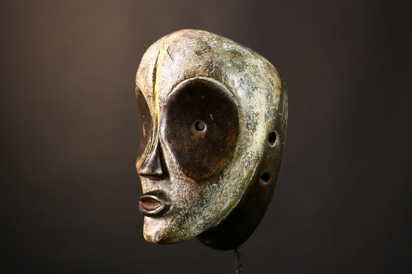 African Antique Wood Mask Unique Lega Wall Art Ethnic Home Decor Accent Traditional African Sculpture Vintage Tribal Art Piece-G3637