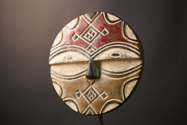 African Handmade Moon Mask Teke Eket Tribal Art Unique Home Decor Vintage Antique Piece Cultural Wall Accent Art-G3633