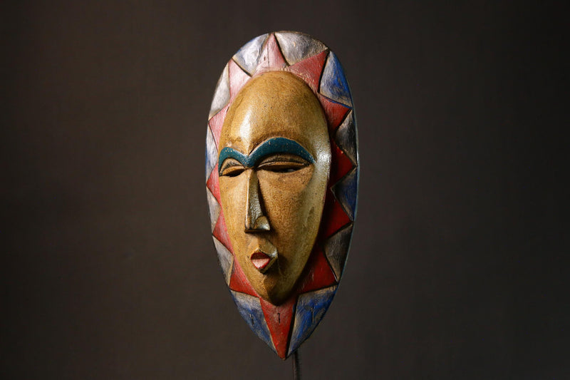 African Mask Handmade Handmade African Teke Eket Moon Mask Tribal Wood Antique Wall Art Unique Decor G3395