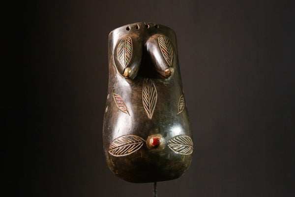 African Mask GURO Makonde Ndimu Belly Mask African Tribal Art Wooden Decor from Mozambique - G3392