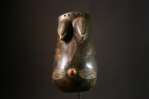 African Mask GURO Makonde Ndimu Belly Mask African Tribal Art Wooden Decor from Mozambique - G3392