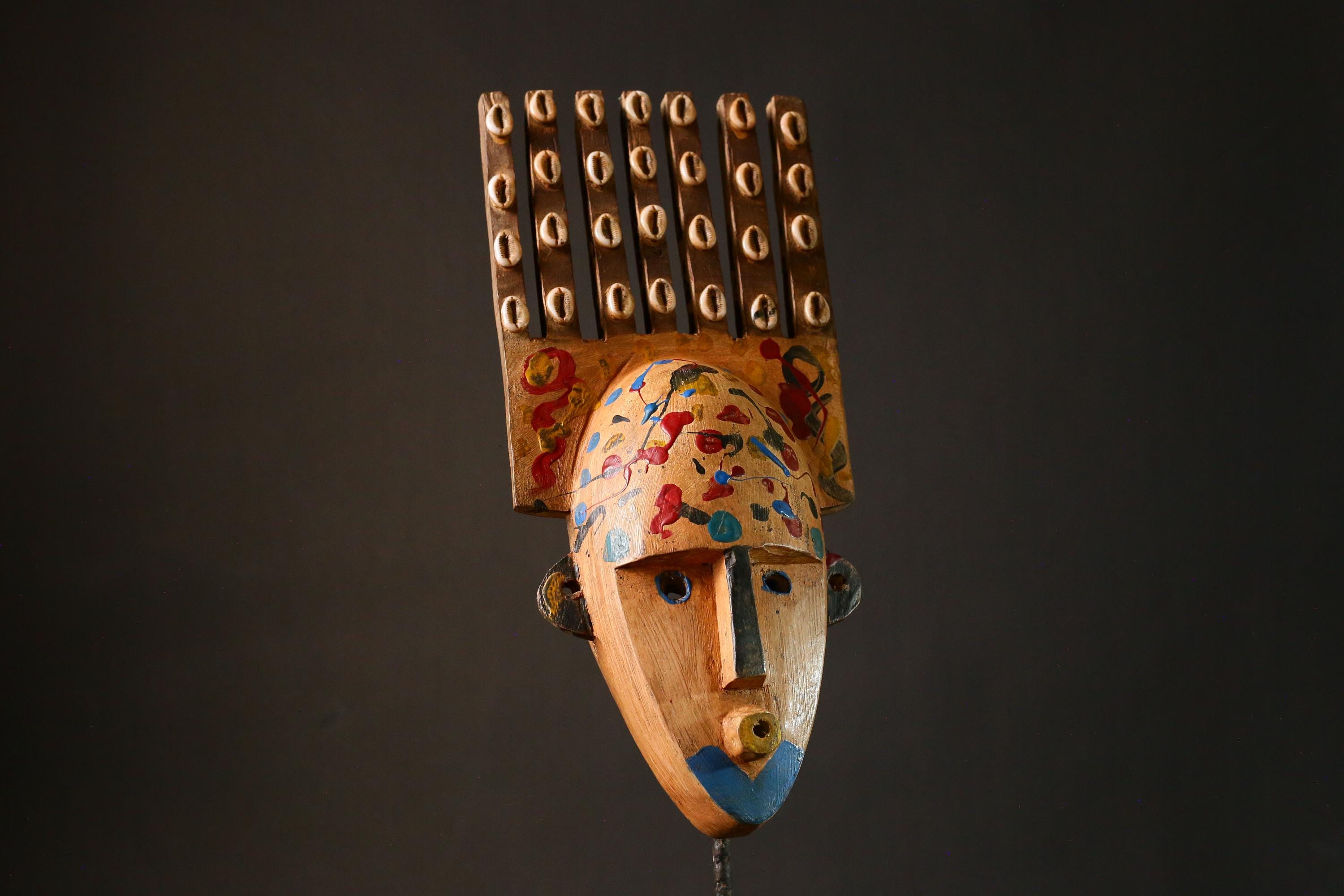 African Mask Hand Carved Wooden Bambara Mask from Mali Unique African Wall Decor Art Piece for Home Collection-G3414