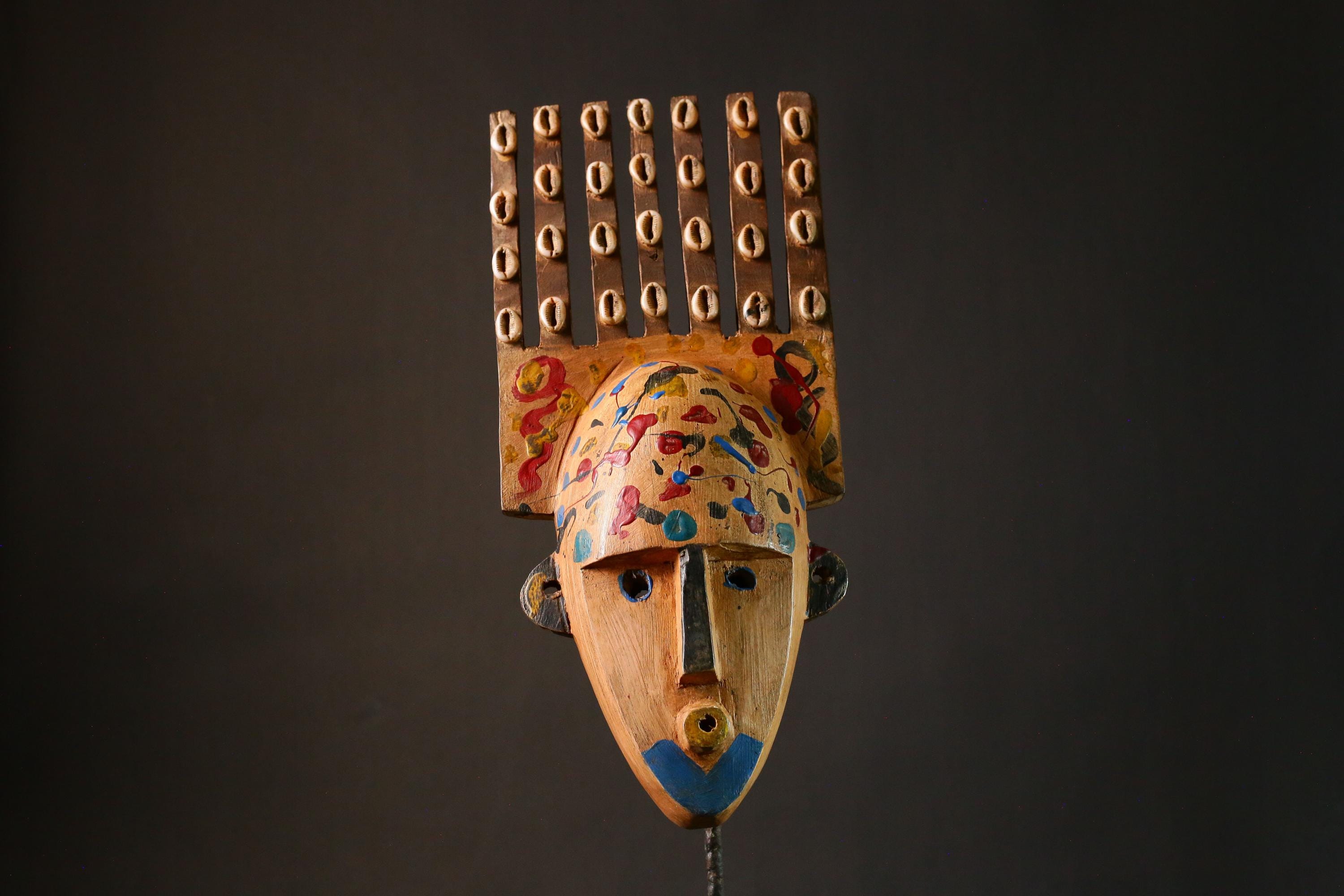 African Mask Hand Carved Wooden Bambara Mask from Mali Unique African Wall Decor Art Piece for Home Collection-G3414