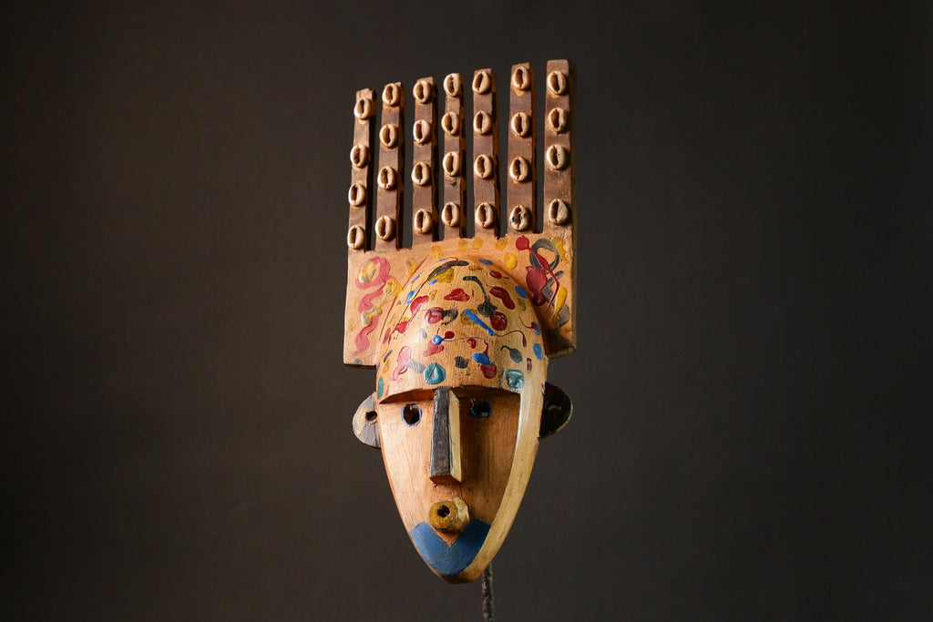 African Mask Hand Carved Wooden Bambara Mask from Mali Unique African Wall Decor Art Piece for Home Collection-G3414