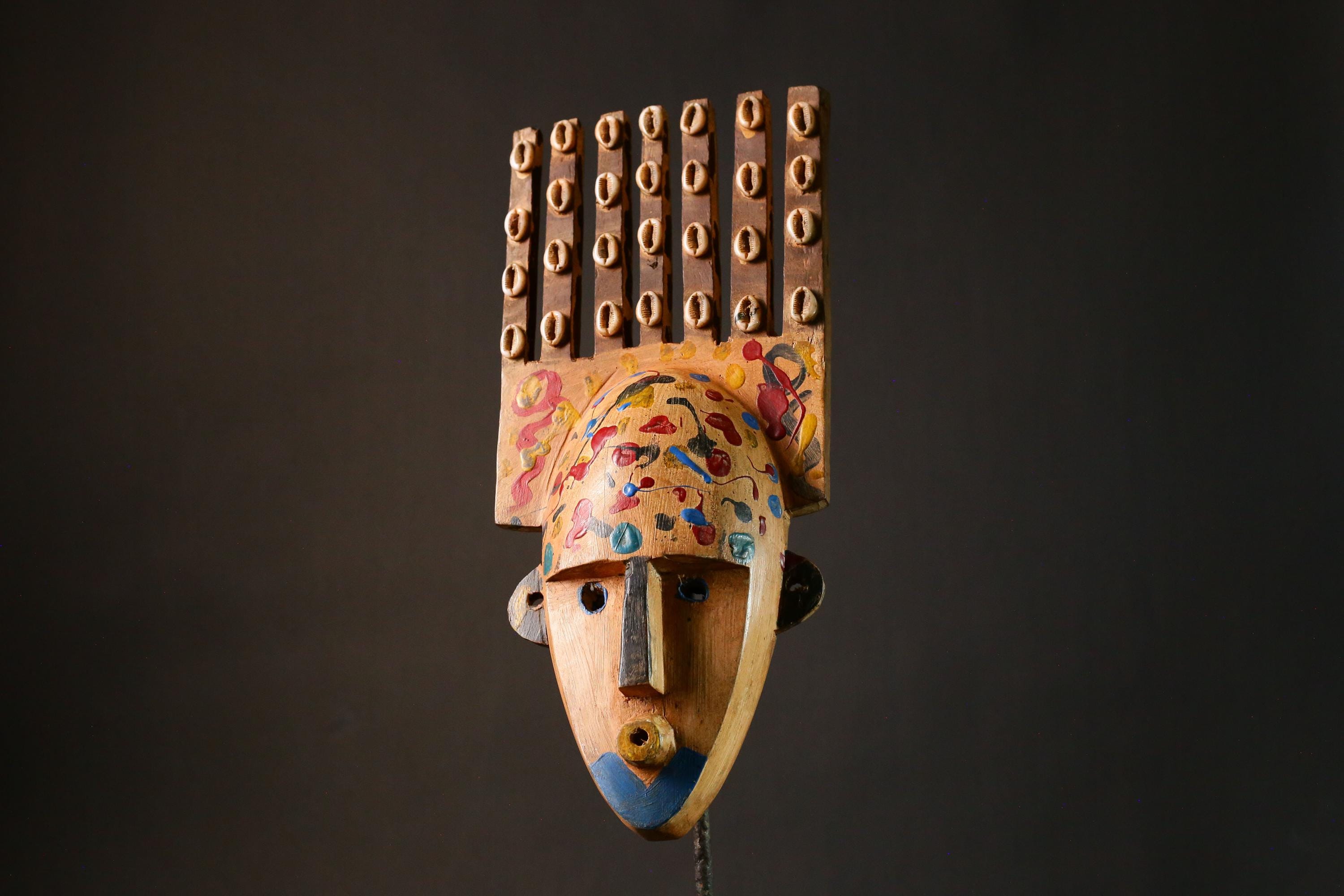 African Mask Hand Carved Wooden Bambara Mask from Mali Unique African Wall Decor Art Piece for Home Collection-G3414