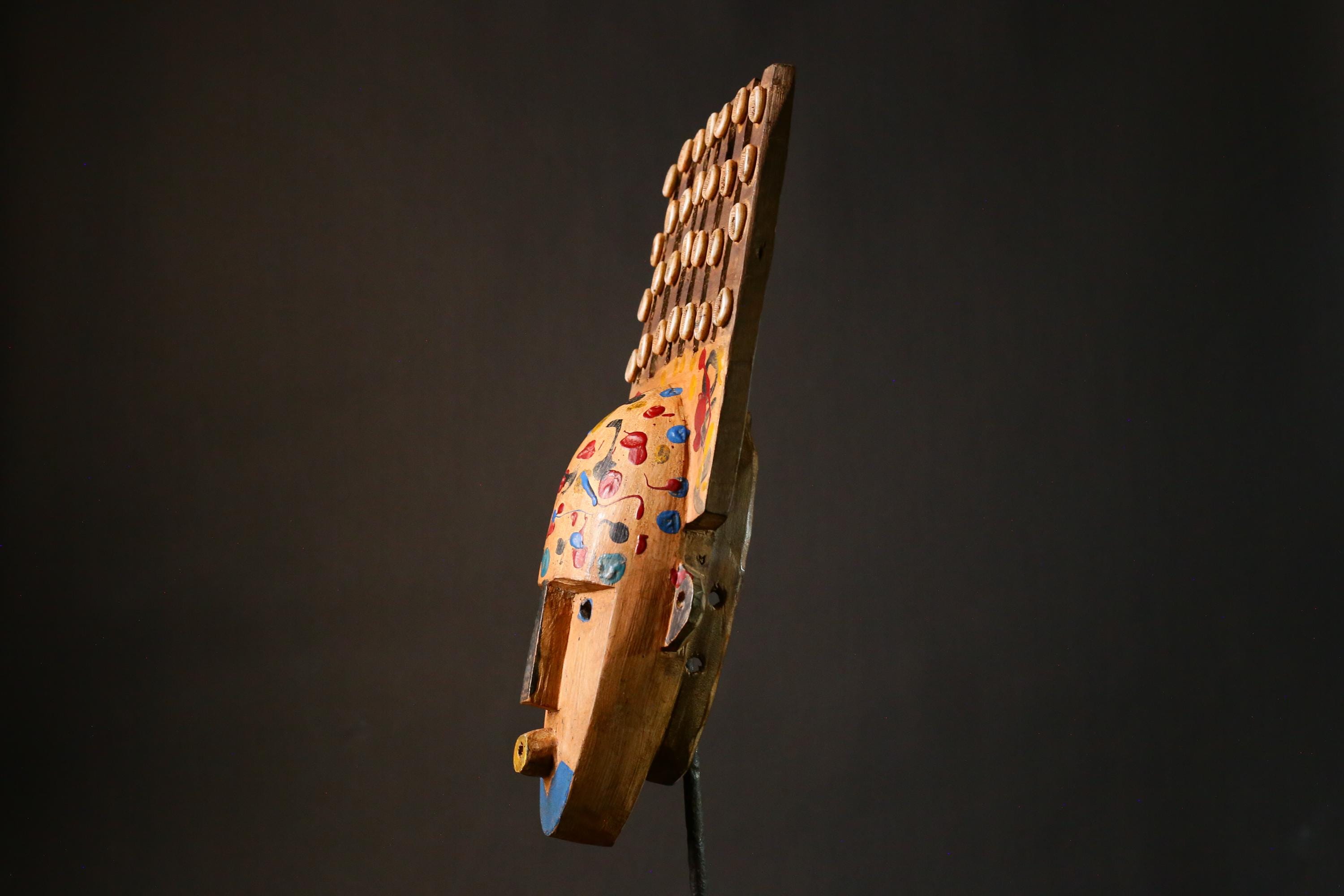 African Mask Hand Carved Wooden Bambara Mask from Mali Unique African Wall Decor Art Piece for Home Collection-G3414
