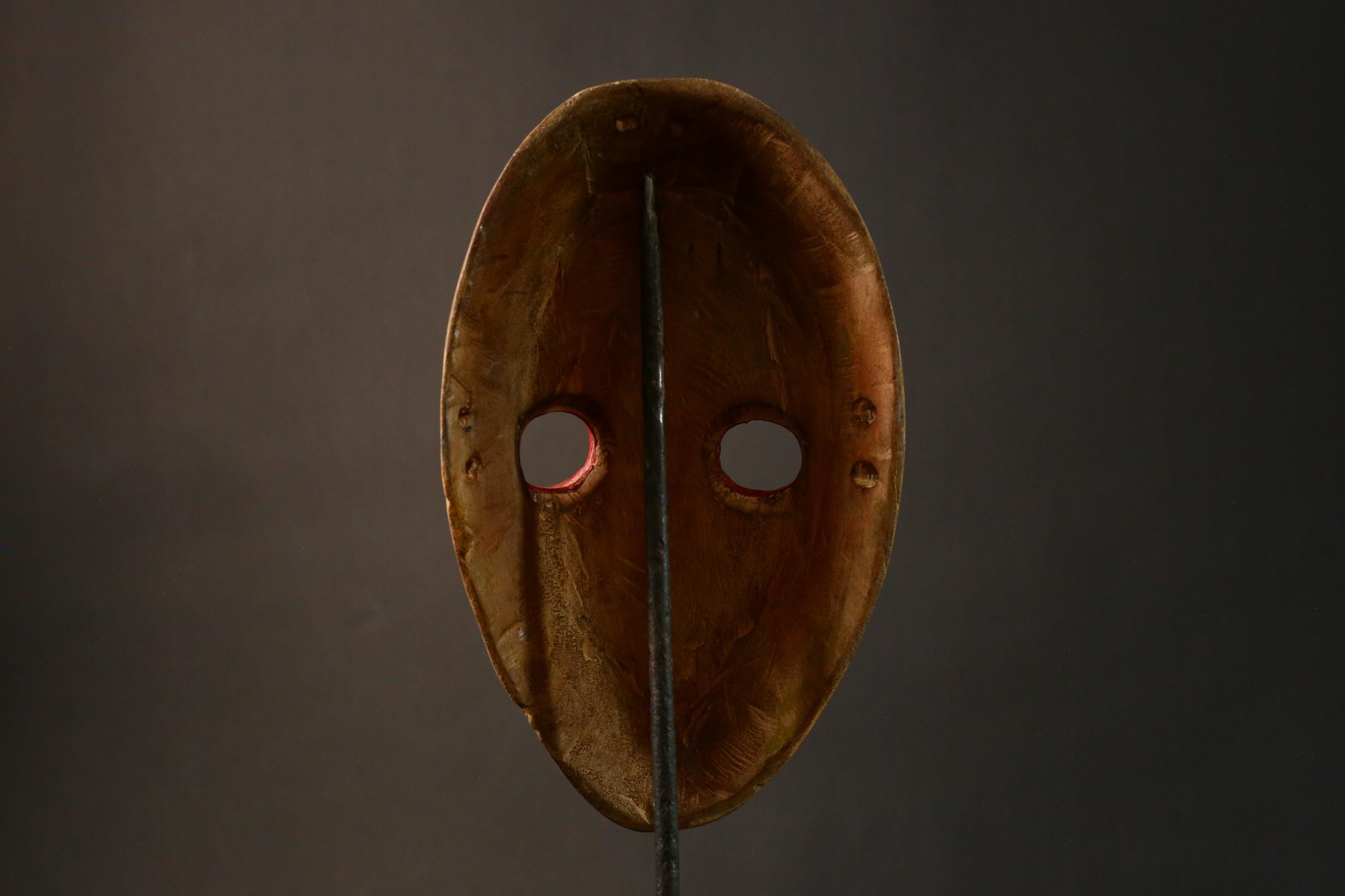 African Mask Vintage Dan Mask Hand Carved Black Wood Art from Côte d'Ivoire or Liberia - G3408