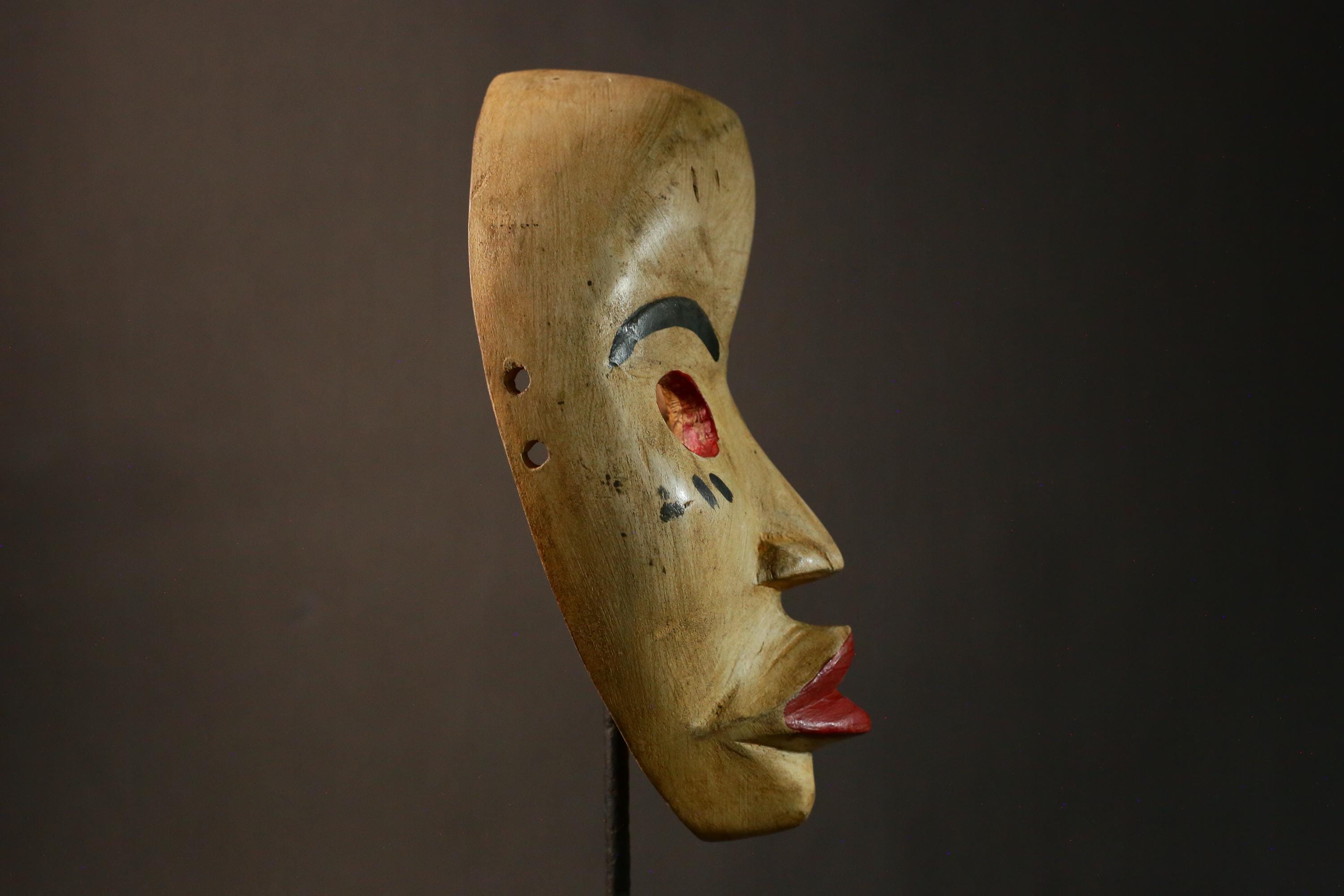 African Mask Vintage Dan Mask Hand Carved Black Wood Art from Côte d'Ivoire or Liberia - G3408