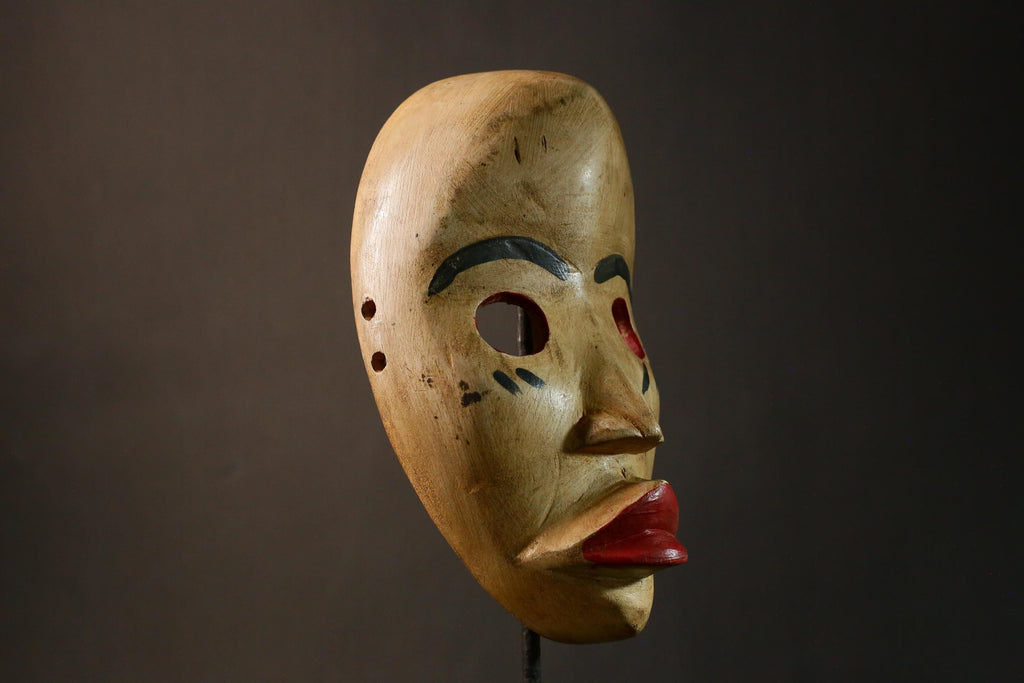 African Mask Vintage Dan Mask Hand Carved Black Wood Art from Côte d'Ivoire or Liberia - G3408