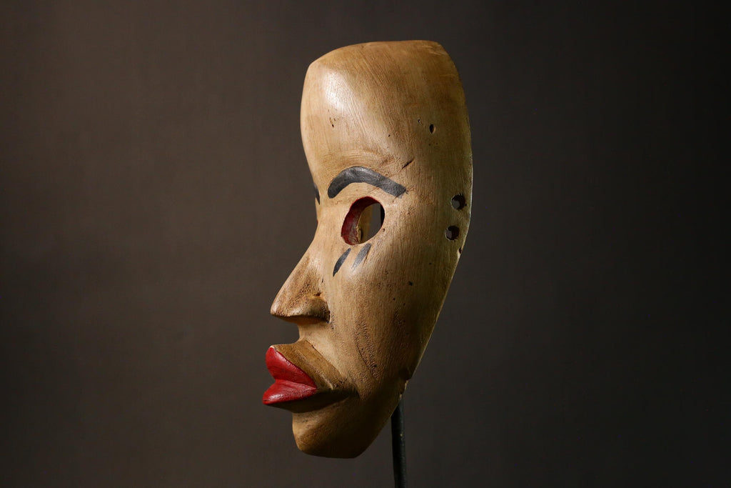 African Mask Vintage Dan Mask Hand Carved Black Wood Art from Côte d'Ivoire or Liberia - G3408