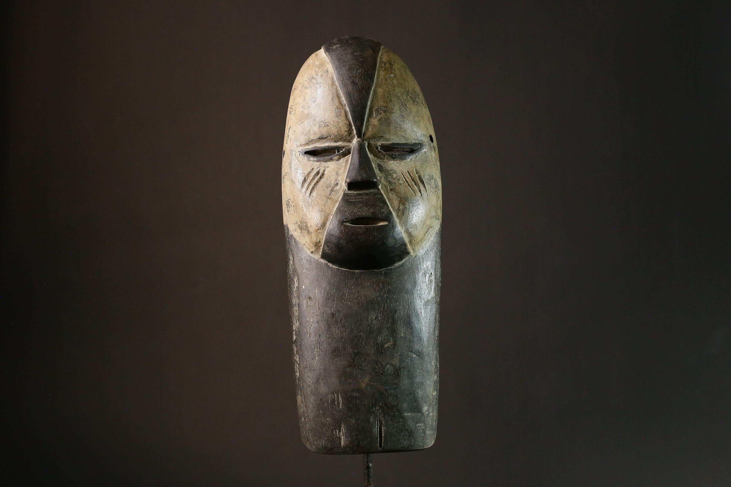 African Hand Carved Igbo Mask African Tribal Wood Art Wall Decor Unique Home Display Authentic Cultural Piece-G1855