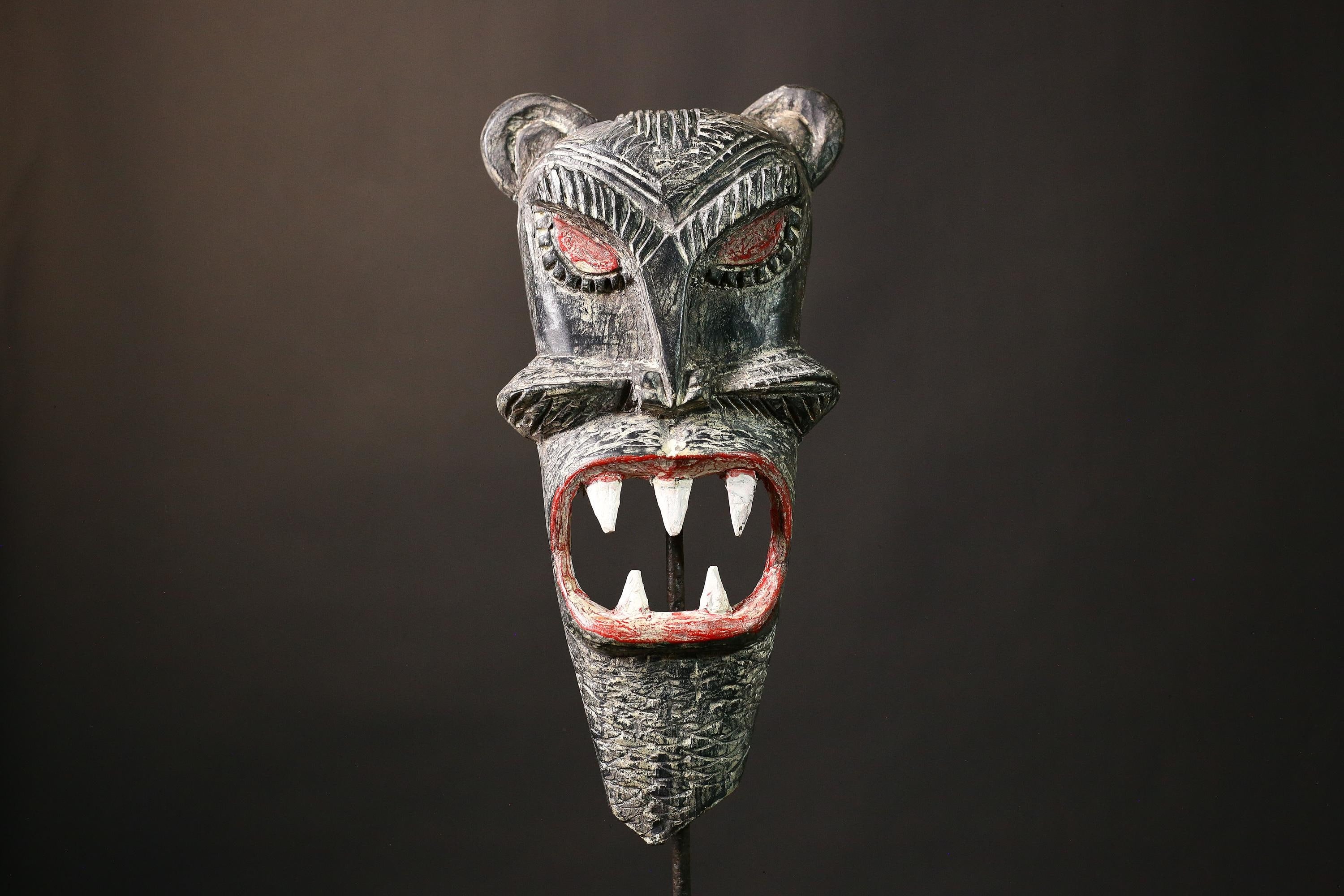 African Mask Vintage Baule Monkey - Hand-Carved Wood Tribal Sculpture for Unique Home Decor and Artistic Wall Art-G3663