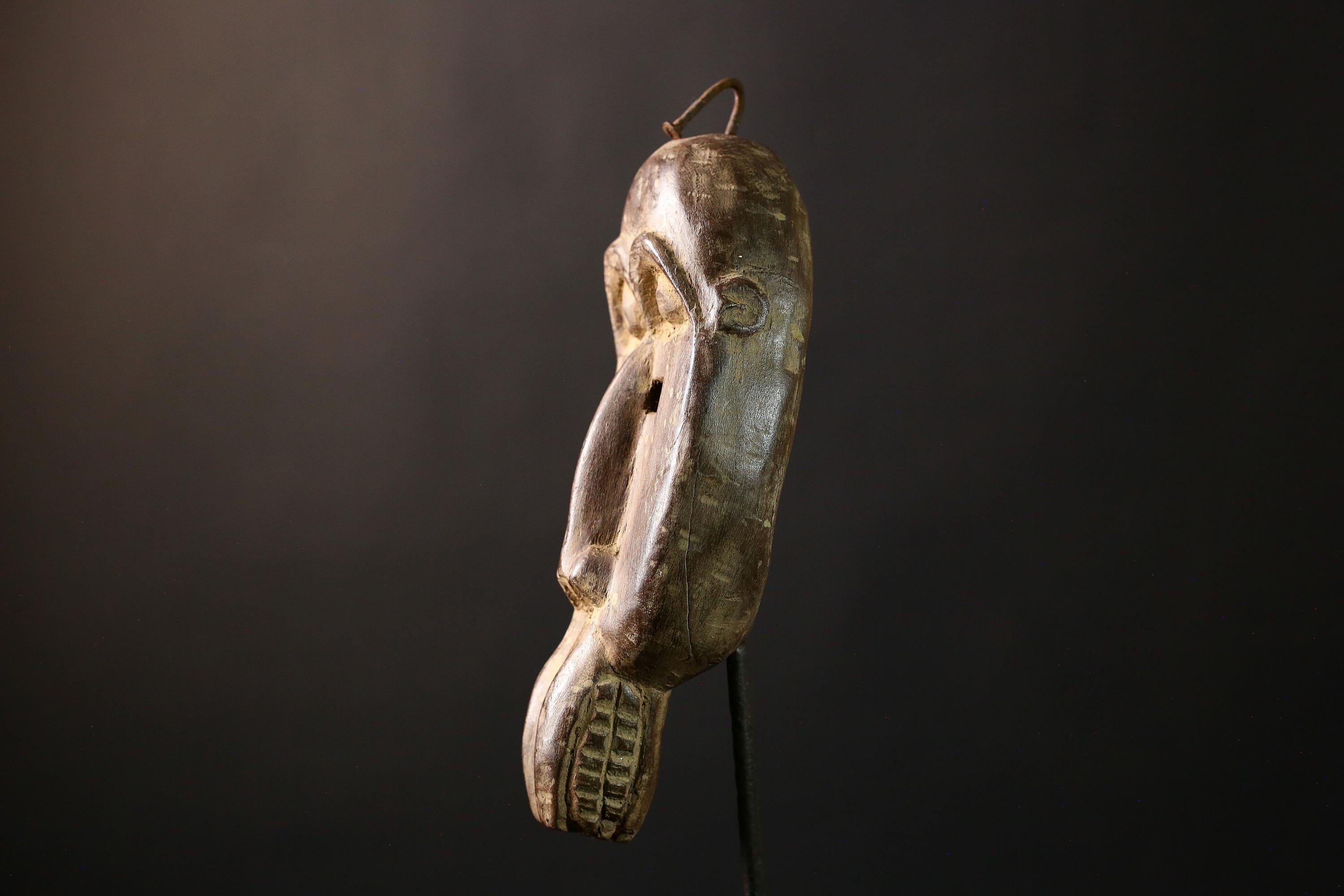 African Mask Authentic Baule Bird - Handcrafted Wooden Tribal Wall Art for Home Decor, Unique Cultural Sculpture and Collectible-G3661