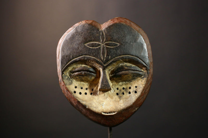 African Mask Antique Lega - Authentic Tribal Face Wooden Wall Art Decor for Home, Unique Ethnic Sculpture and Cultural Collectible0-G3658