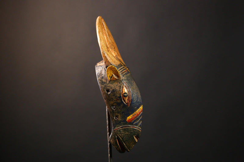 African Mask Hand-Carved Vintage Baule - Authentic Bidjogo Bull Wall Hanging Art, Unique Tribal Sculpture for Home Decor-G3656