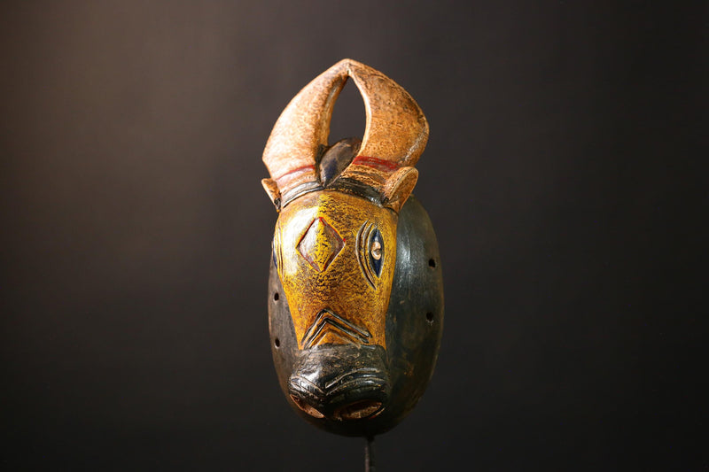 African Mask Bidjogo Bull - Unique Bobo Tribal Wooden Face Wall Decor, Handcrafted Art Sculpture for Home Collectibles and Decor-G3655