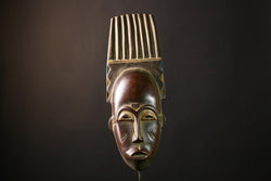 African Mask Baule Carved Wood - Unique Handcrafted Wall Hanging Art Decor, Tribal Sculpture for Home and Cultural Collectibles-G3652