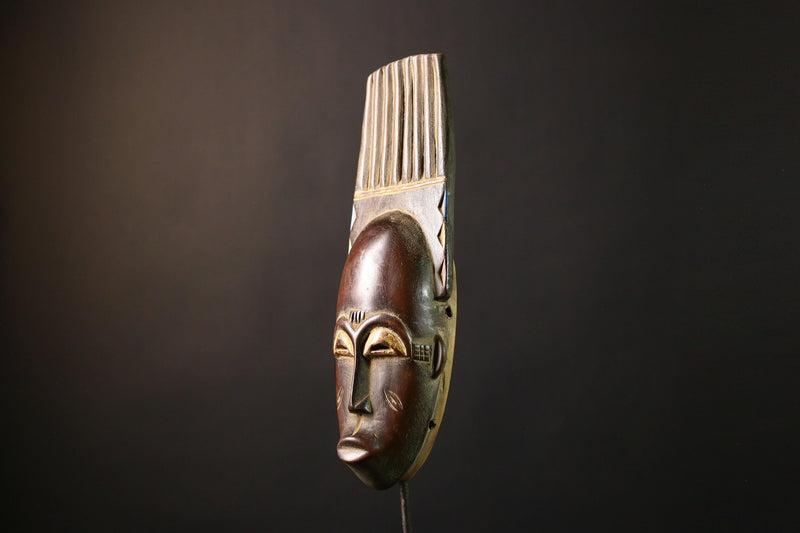 African Mask Baule Carved Wood - Unique Handcrafted Wall Hanging Art Decor, Tribal Sculpture for Home and Cultural Collectibles-G3652