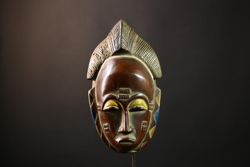 African Mask Baule Guro - Handmade Tribal Wood Wall Decor, Unique Art Mask Sculpture for Home, Cultural Collectibles-G3651