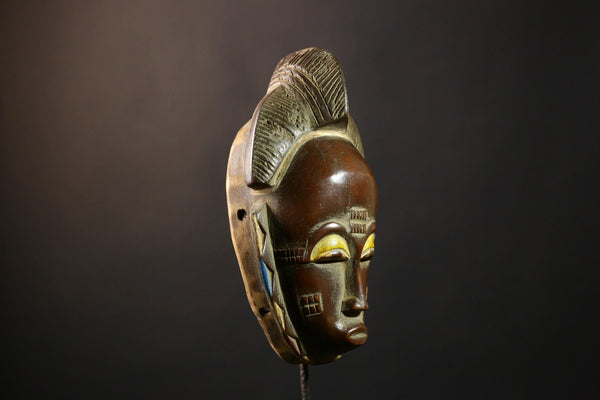 African Mask Baule Guro - Handmade Tribal Wood Wall Decor, Unique Art Mask Sculpture for Home, Cultural Collectibles-G3651