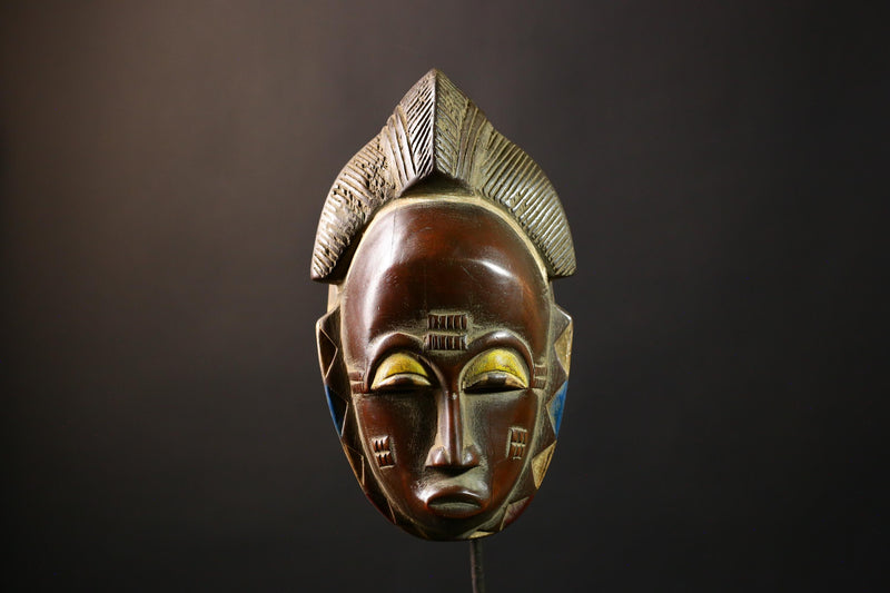 African Mask Baule Guro - Handmade Tribal Wood Wall Decor, Unique Art Mask Sculpture for Home, Cultural Collectibles-G3651