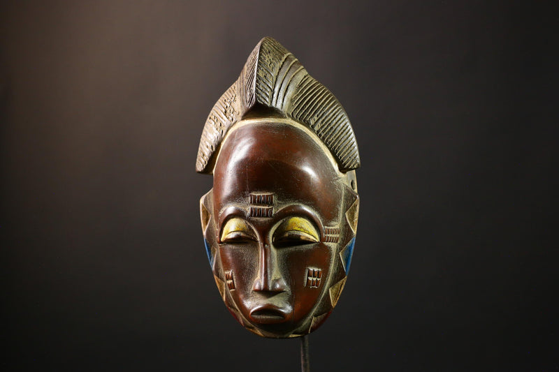 African Mask Baule Guro - Handmade Tribal Wood Wall Decor, Unique Art Mask Sculpture for Home, Cultural Collectibles-G3651