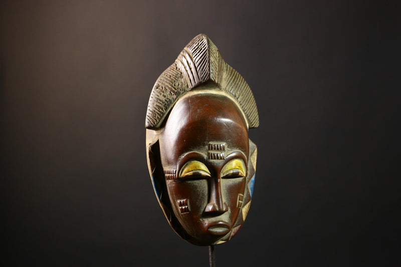 African Mask Baule Guro - Handmade Tribal Wood Wall Decor, Unique Art Mask Sculpture for Home, Cultural Collectibles-G3651