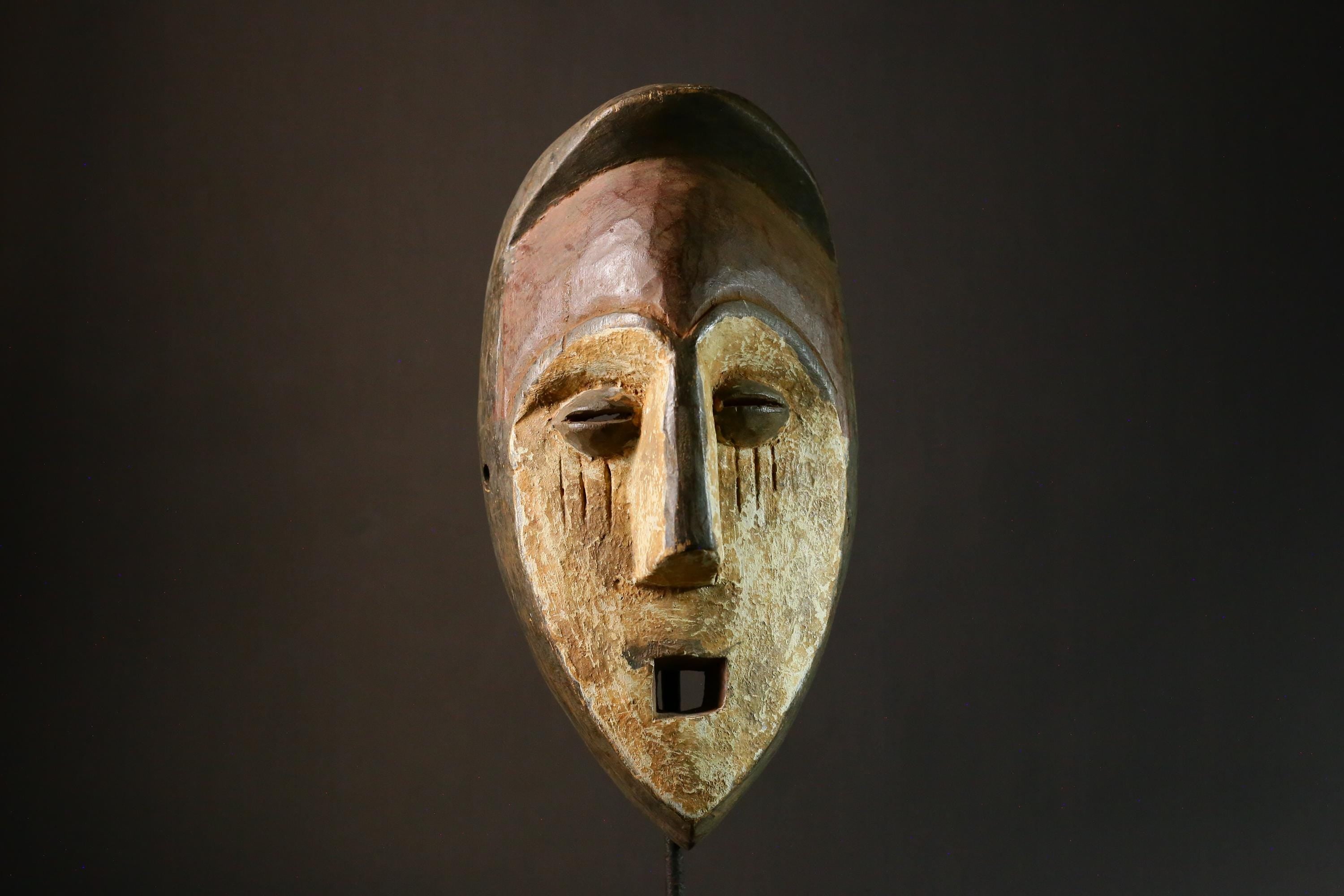 African mask Vintage Fang Ngil Mask Tribal Wood Carved Wall Hanging Art Decor Unique Cultural Collection Piece-6542