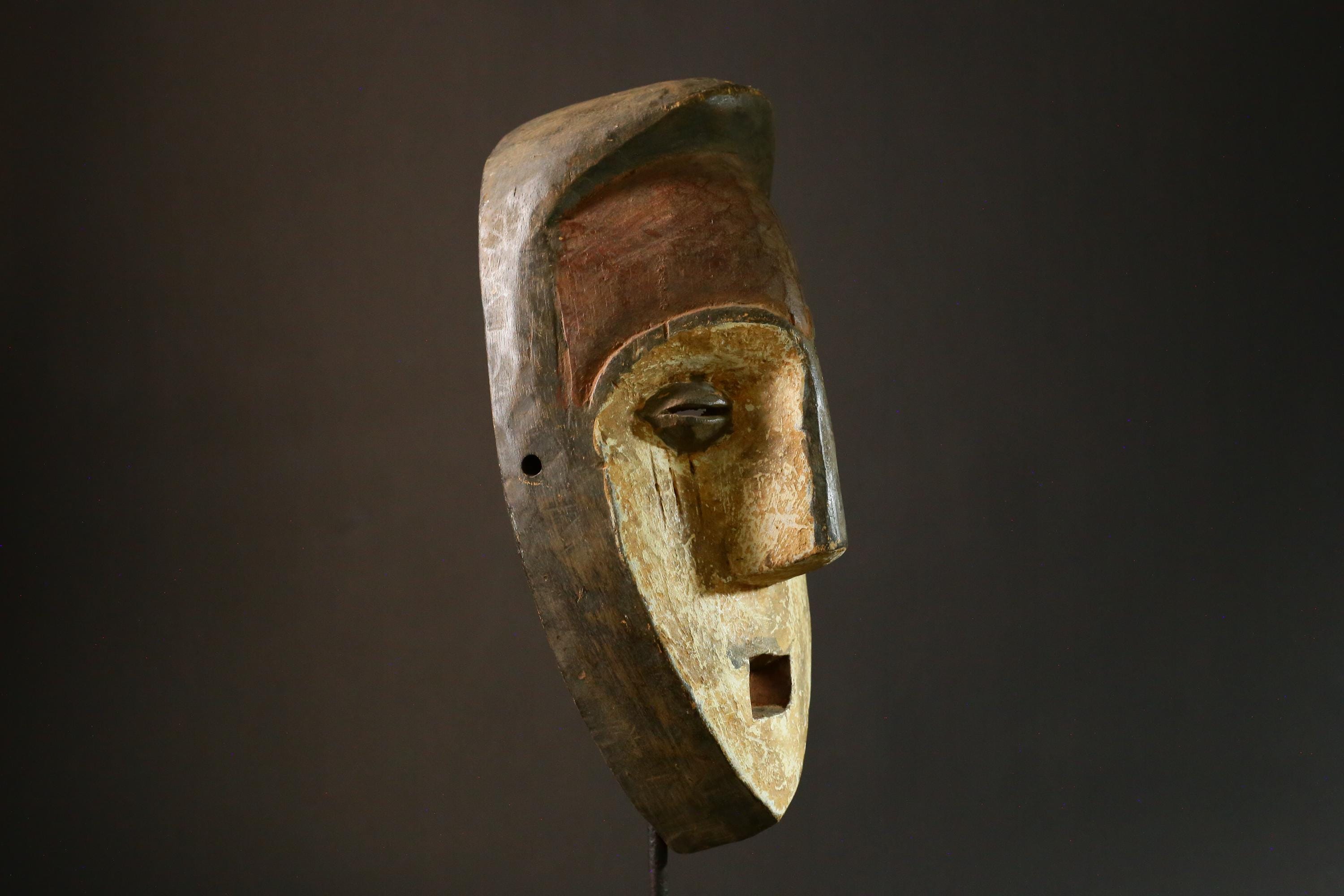 African mask Vintage Fang Ngil Mask Tribal Wood Carved Wall Hanging Art Decor Unique Cultural Collection Piece-6542