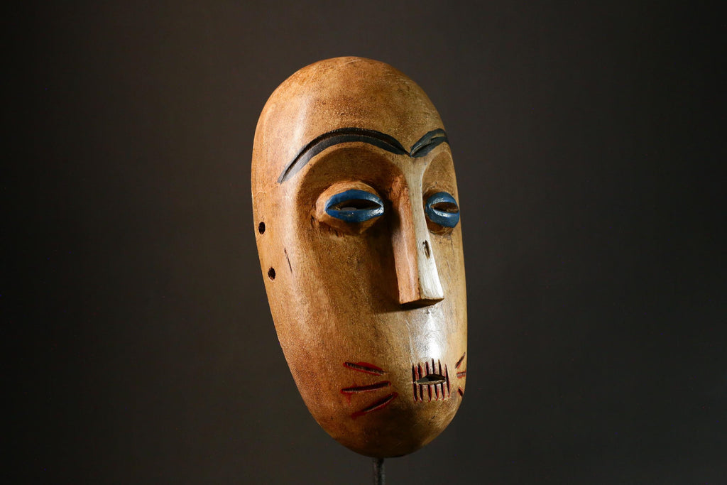 African mask Antique Mask Black and Red Tribal Art Decor with White Teeth Remnants Unique Collectible Home Display Piece -G3426