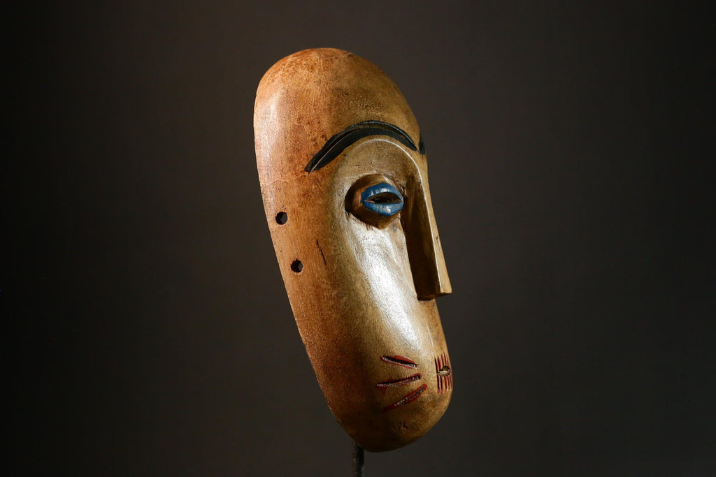 African mask Antique Mask Black and Red Tribal Art Decor with White Teeth Remnants Unique Collectible Home Display Piece -G3426