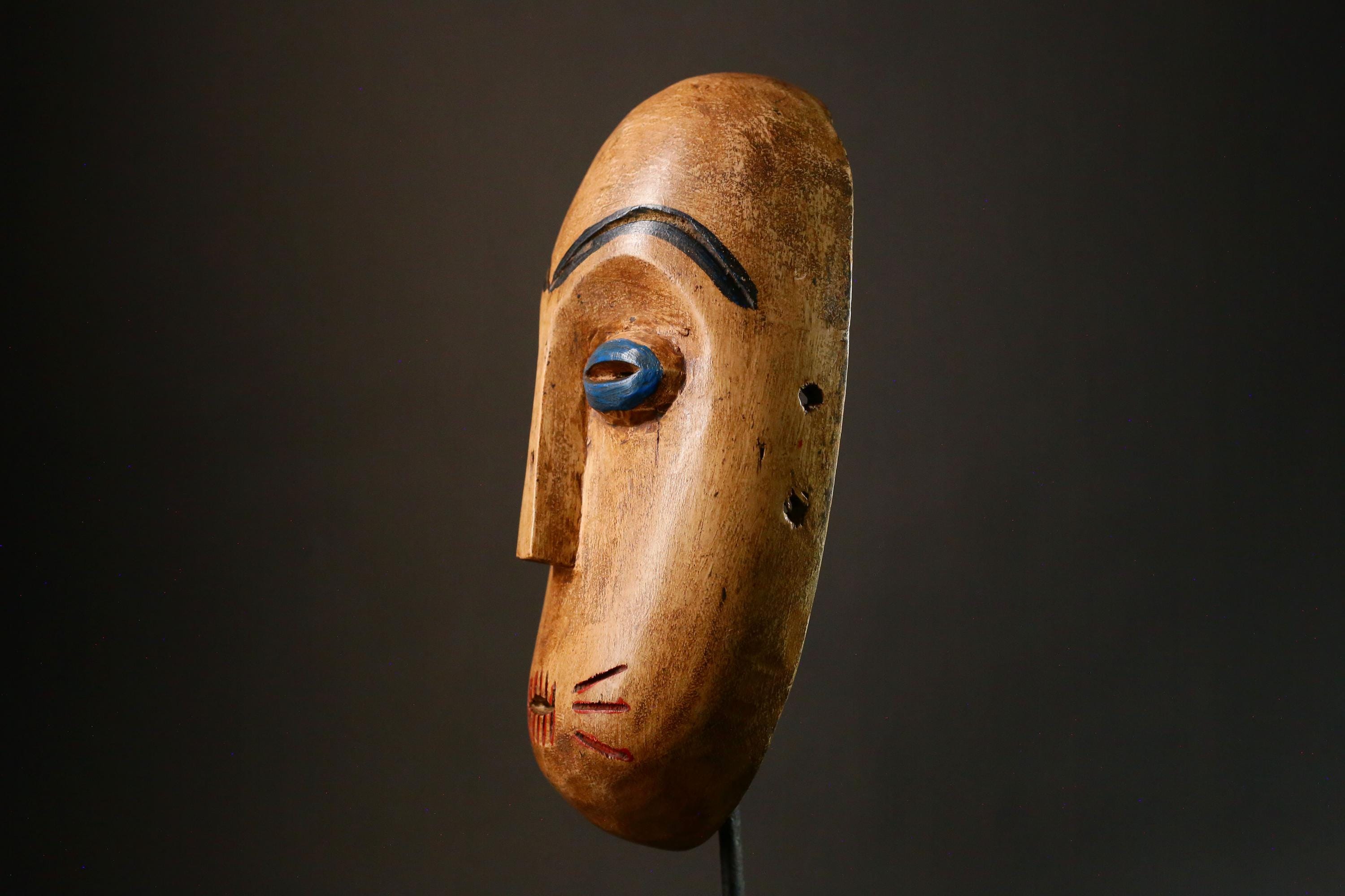 African mask Antique Mask Black and Red Tribal Art Decor with White Teeth Remnants Unique Collectible Home Display Piece -G3426
