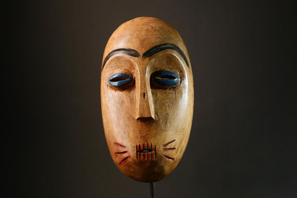 African mask Antique Mask Black and Red Tribal Art Decor with White Teeth Remnants Unique Collectible Home Display Piece -G3426