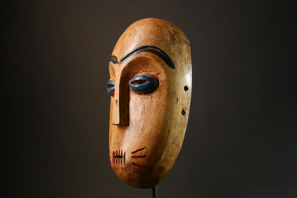 African mask Antique Mask Black and Red Tribal Art Decor with White Teeth Remnants Unique Collectible Home Display Piece -G3426