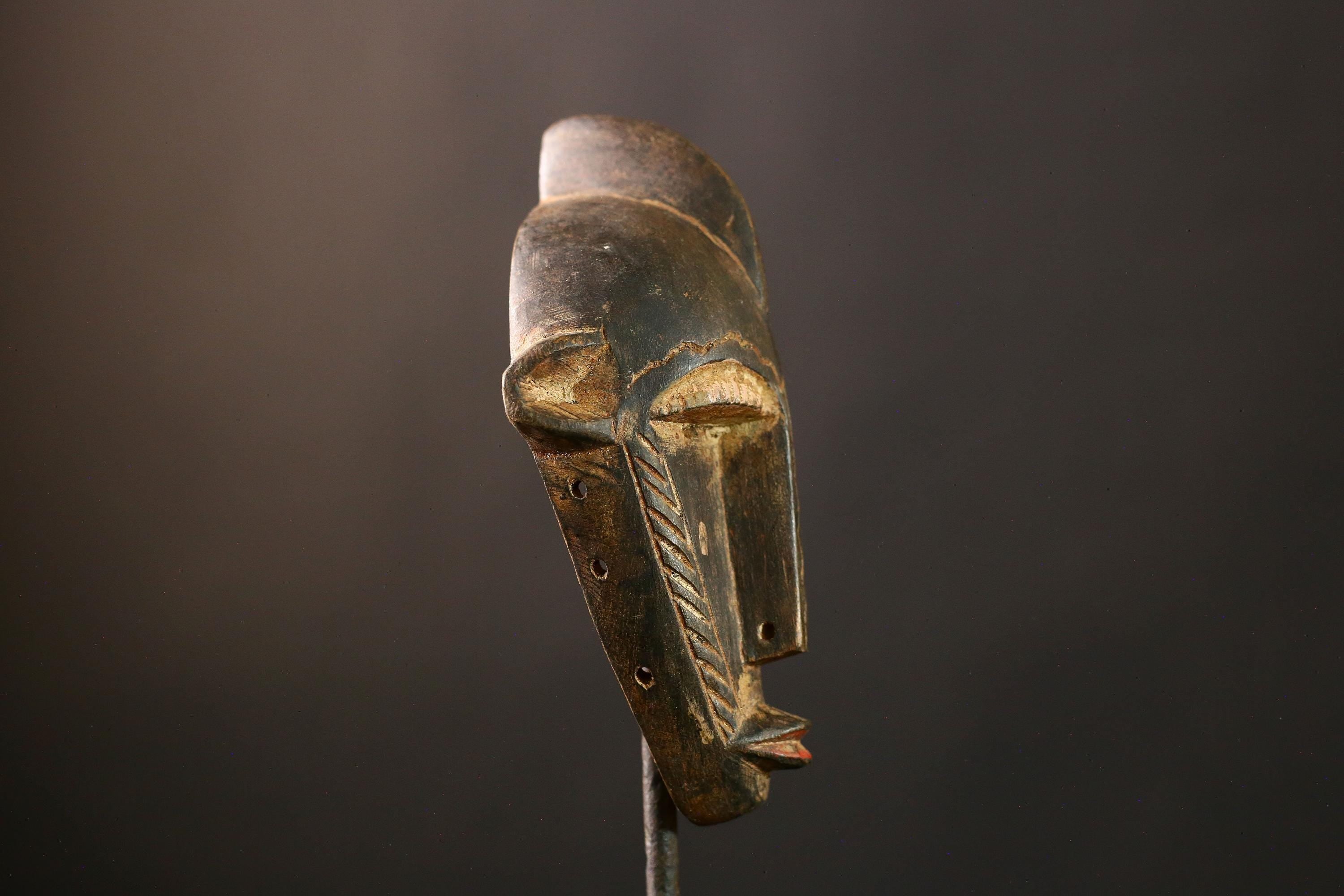 African Mask Vintage Bambara - Unique Hand-Carved Wooden Tribal Wall Decor Art Piece for Home, Culture, and Collectibles-9576