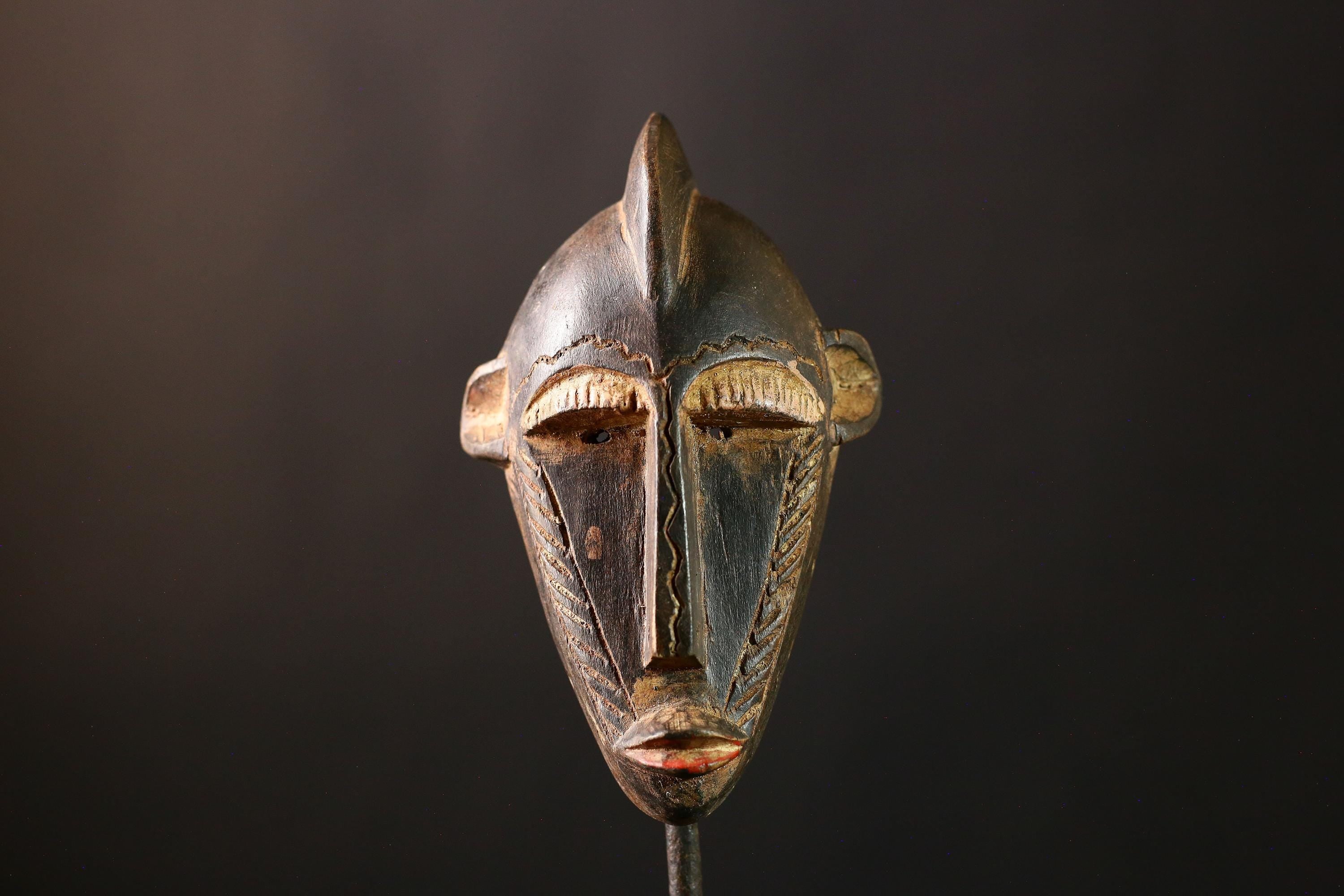 African Mask Vintage Bambara - Unique Hand-Carved Wooden Tribal Wall Decor Art Piece for Home, Culture, and Collectibles-9576