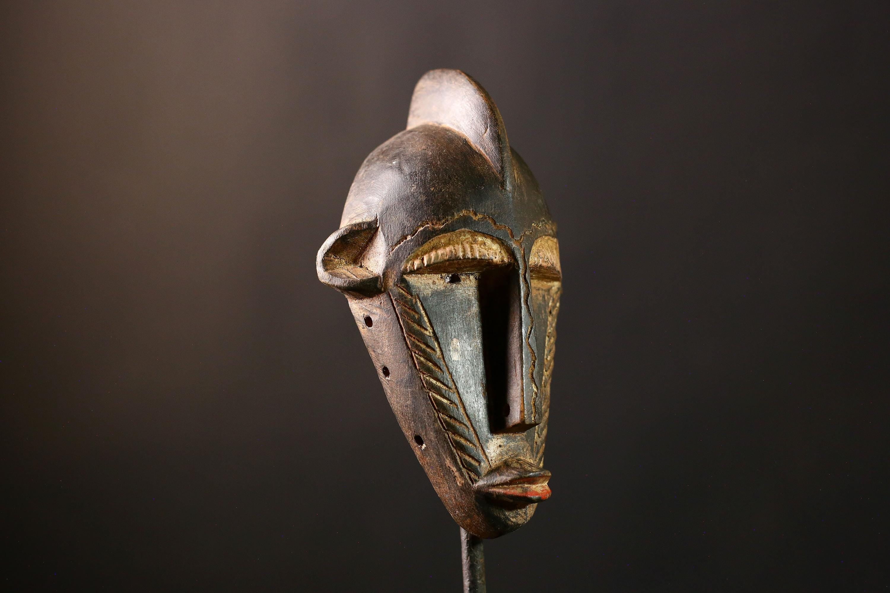 African Mask Vintage Bambara - Unique Hand-Carved Wooden Tribal Wall Decor Art Piece for Home, Culture, and Collectibles-9576