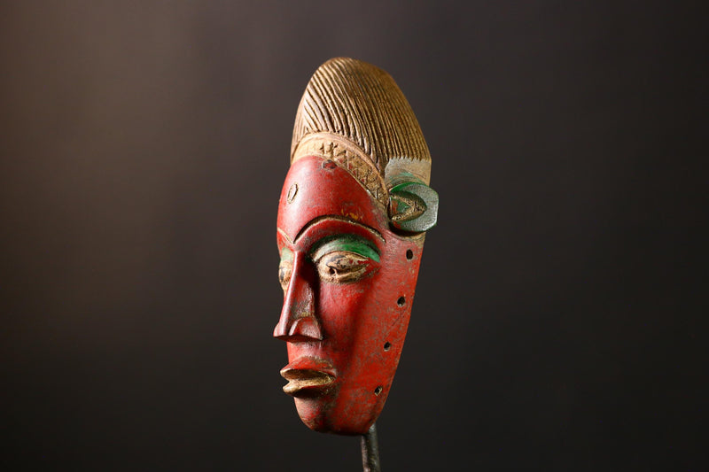 African Mask Antique Guro Baule - Handmade Wooden Tribal Face Wall Art Decor, Unique Sculpture for Home, Collectibles, and Culture-9574