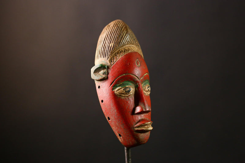 African Mask Antique Guro Baule - Handmade Wooden Tribal Face Wall Art Decor, Unique Sculpture for Home, Collectibles, and Culture-9574