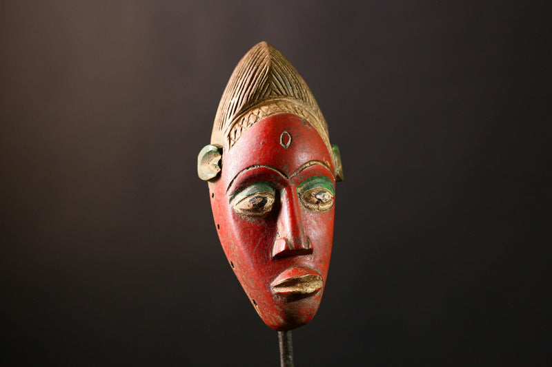 African Mask Antique Guro Baule - Handmade Wooden Tribal Face Wall Art Decor, Unique Sculpture for Home, Collectibles, and Culture-9574