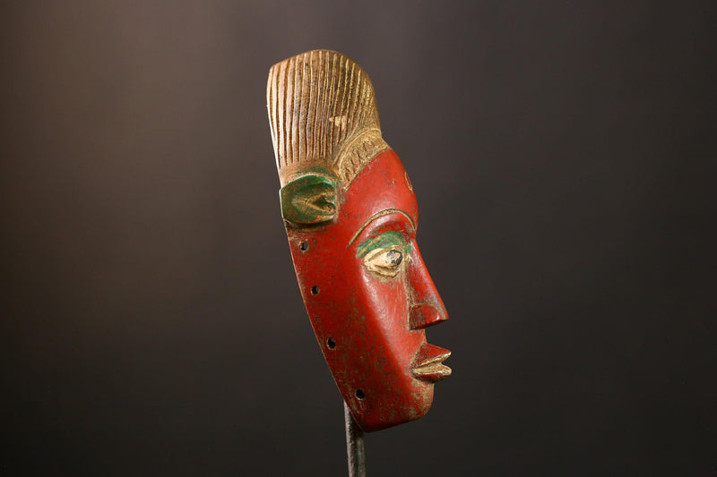 African Mask Antique Guro Baule - Handmade Wooden Tribal Face Wall Art Decor, Unique Sculpture for Home, Collectibles, and Culture-9574