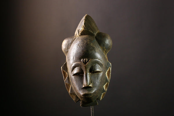 African Mask Baule Yaure - Vintage Hand-Carved Wooden Tribal Face Wall Art Decor, Unique Home Collectibles and Cultural Sculpture- 5266