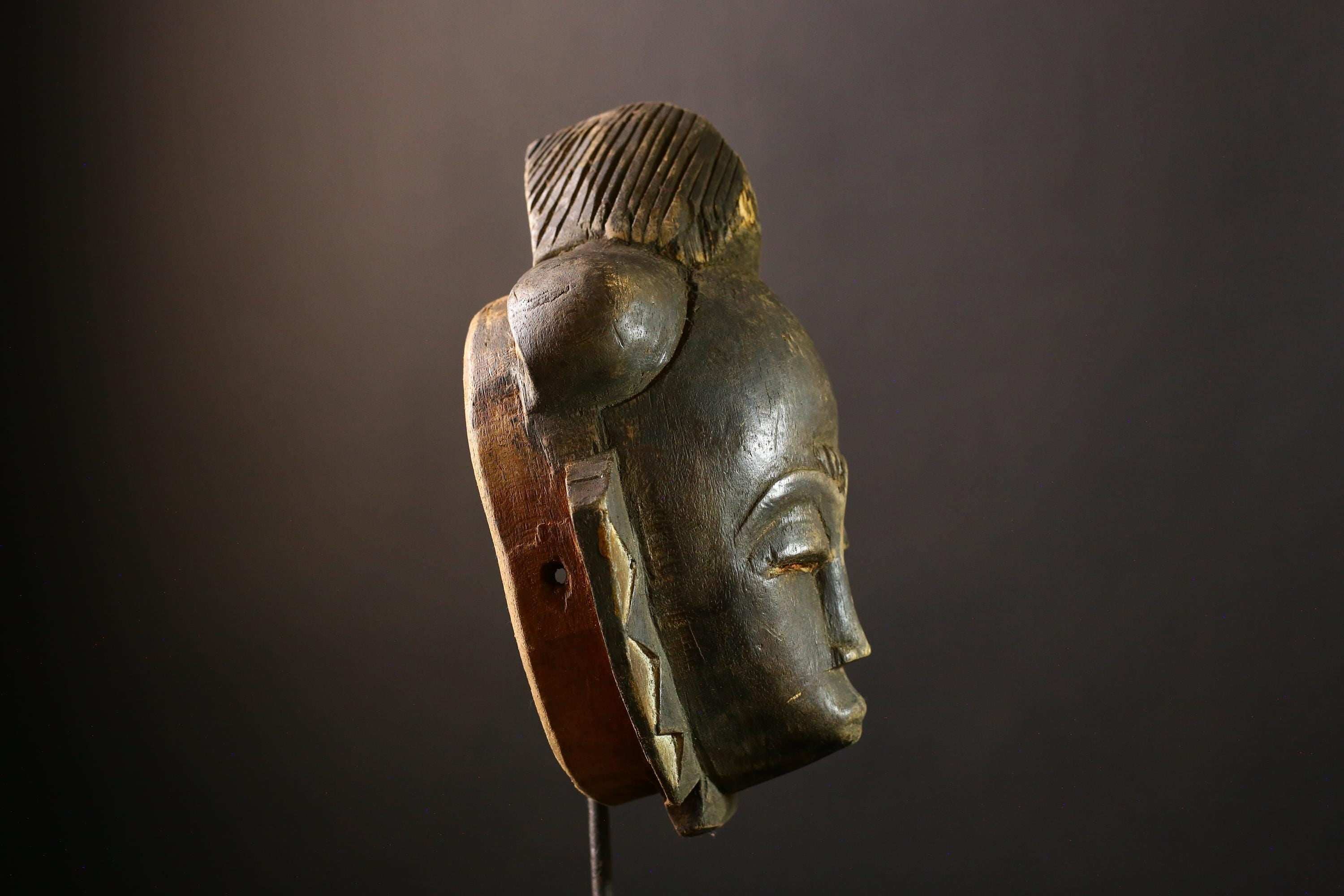 African Mask Baule Yaure - Vintage Hand-Carved Wooden Tribal Face Wall Art Decor, Unique Home Collectibles and Cultural Sculpture- 5266