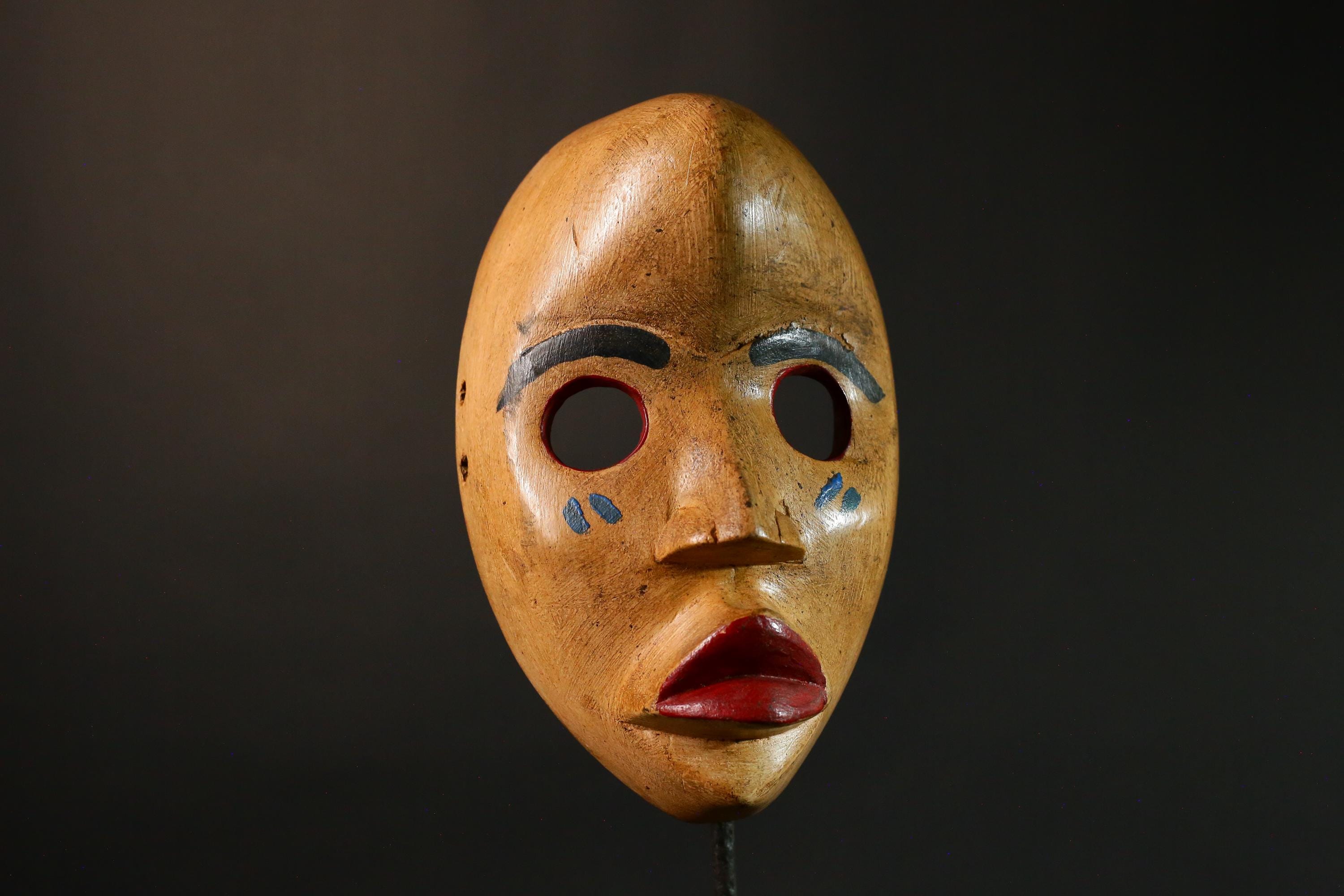 African Mask Handcrafted Solid Wood African Dan Maou Mask Vintage Tribal Art Home Decor G3445