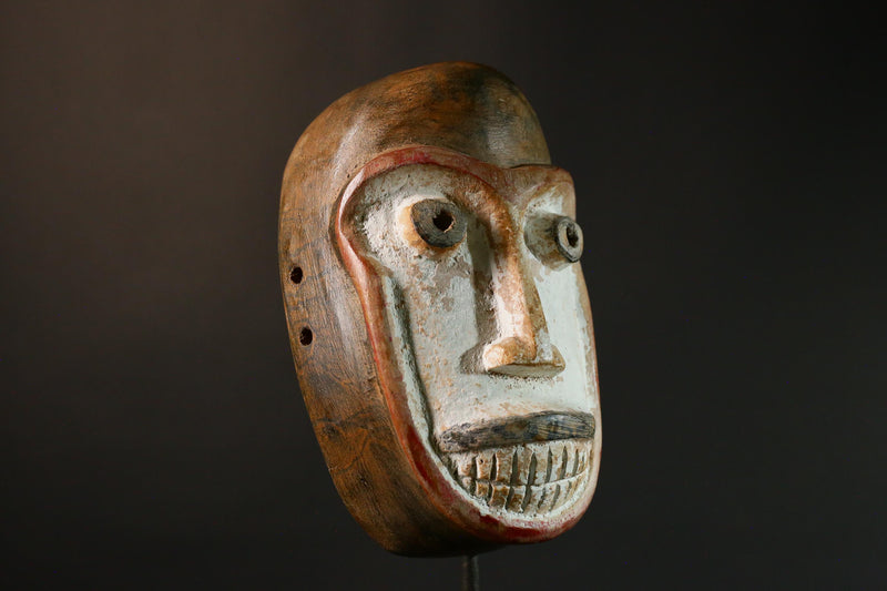 African mask Antique Handcrafted Unique Dance Mask with Tubular Eyes Relief Wooden Tribal Art Decorative Decor G3442