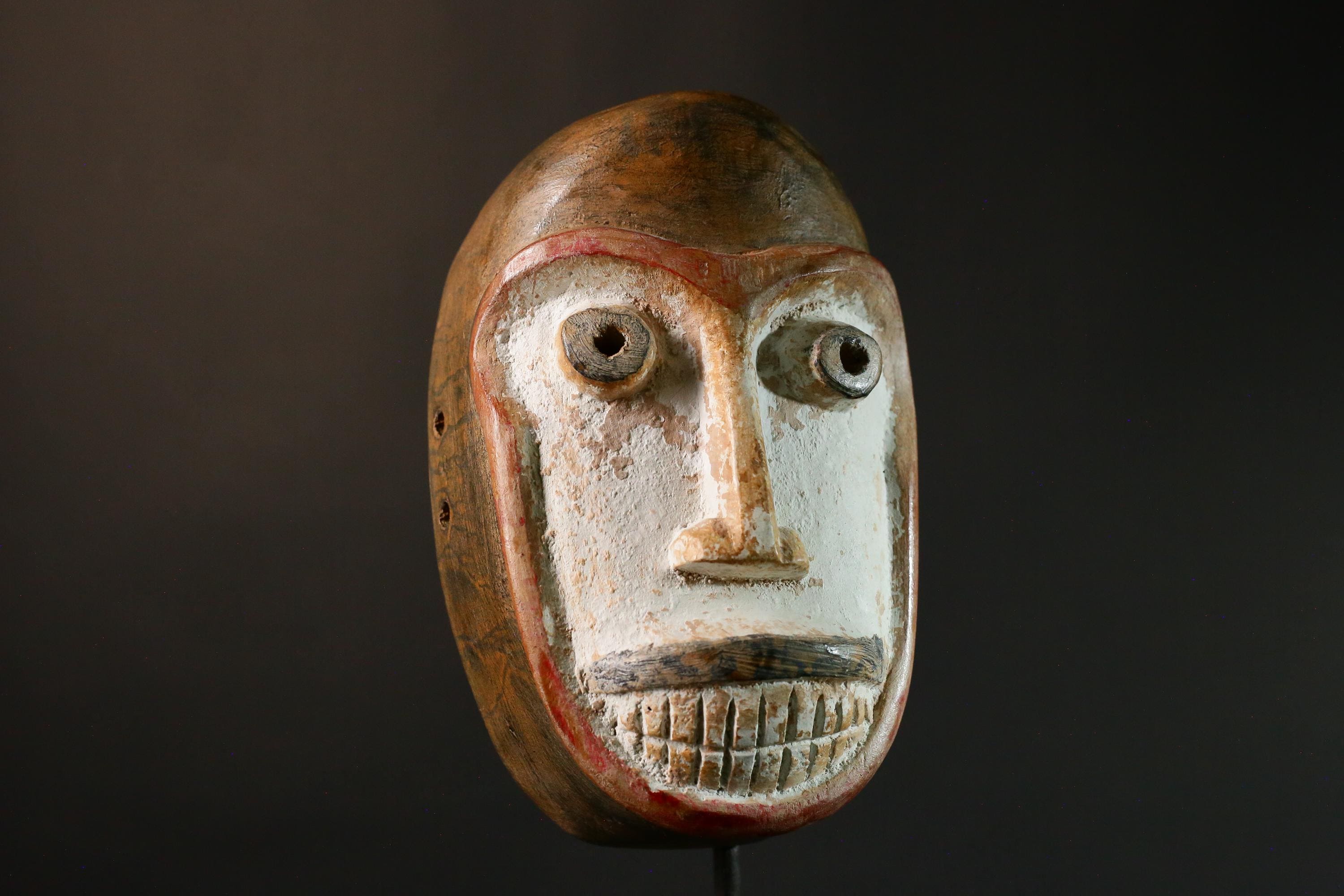 African mask Antique Handcrafted Unique Dance Mask with Tubular Eyes Relief Wooden Tribal Art Decorative Decor G3442