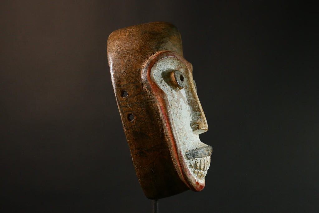 African mask Antique Handcrafted Unique Dance Mask with Tubular Eyes Relief Wooden Tribal Art Decorative Decor G3442