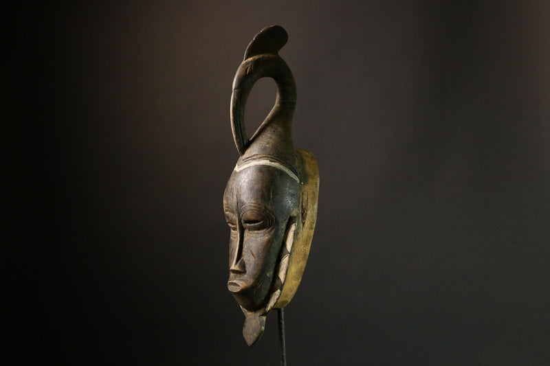 African Wooden Antique Gray Baule Mask African Tribal Wooden Wall Hanging Guro Yaure Art G1867