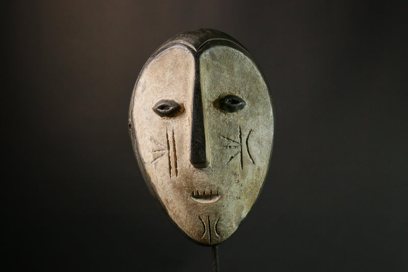 African Lega Tribal Wood Mask, Wall Hanging Decor, Authentic Collectible Art, Unique Cultural Home Accent - G1874